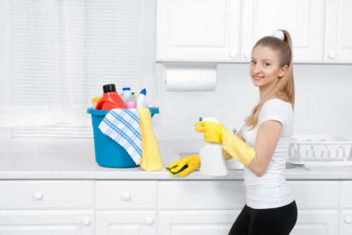 Carpet cleaner preparing equipment safely before work